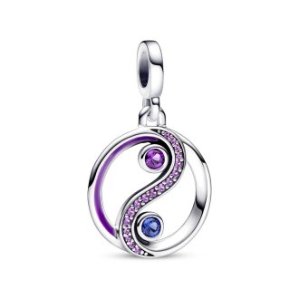ميدالية من الفضة الإسترليني Ying and Yang مع الكريستال الأزرق الملكي والأرجواني الملكي والمينا الأرجواني - وزن - 1.7 غم ، فضي - 925